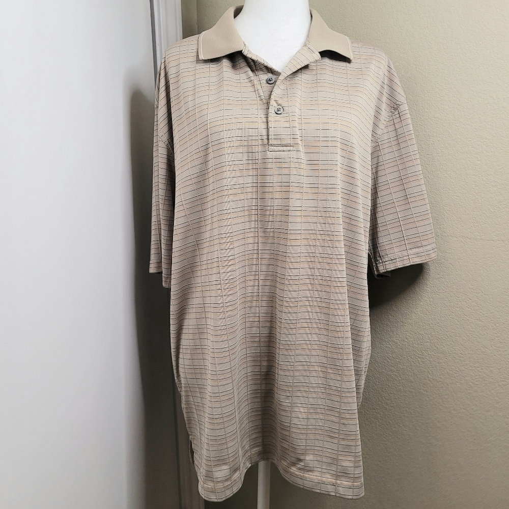 PGA Tour Short Sleeve Shirt, Tan Striped Size XL